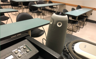 owl panoramic camera on a classroom lectern