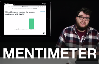david cole with ipad screen detail of mentimeter bar chart