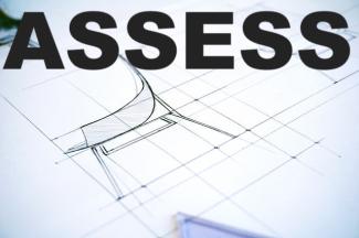 diagram of a chair design with the word assess in block letters