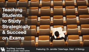 title slide for exam study session showing an overhead view of a student studying in an empty lecture hall